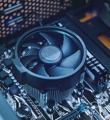 computer cpu cooling fan, circle shape located on the motherboard inside the computer